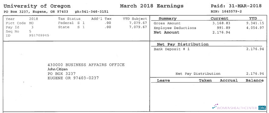 Download USA UNIVERSITY of Oregon payslip template in Word and PDF formats Photoshop template
